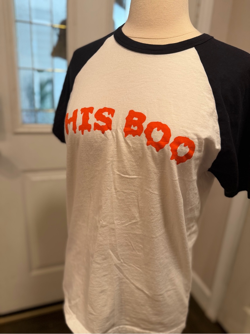 His Boo Raglan Sleeve Graphic Tee - White & Black - Picture 2 of 3